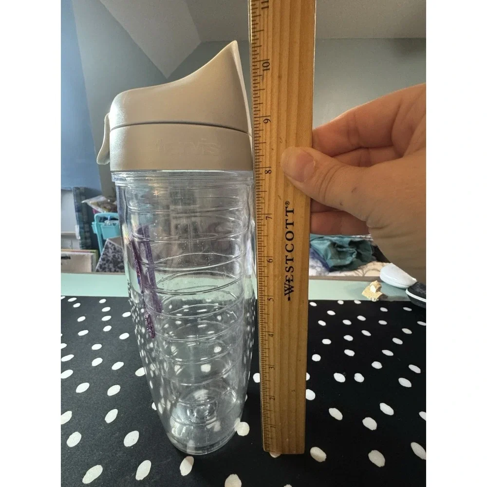 Tervis 24oz Purple Lid Sequined R  Initial Monogram Clear Tumbler Hot Cold NEW